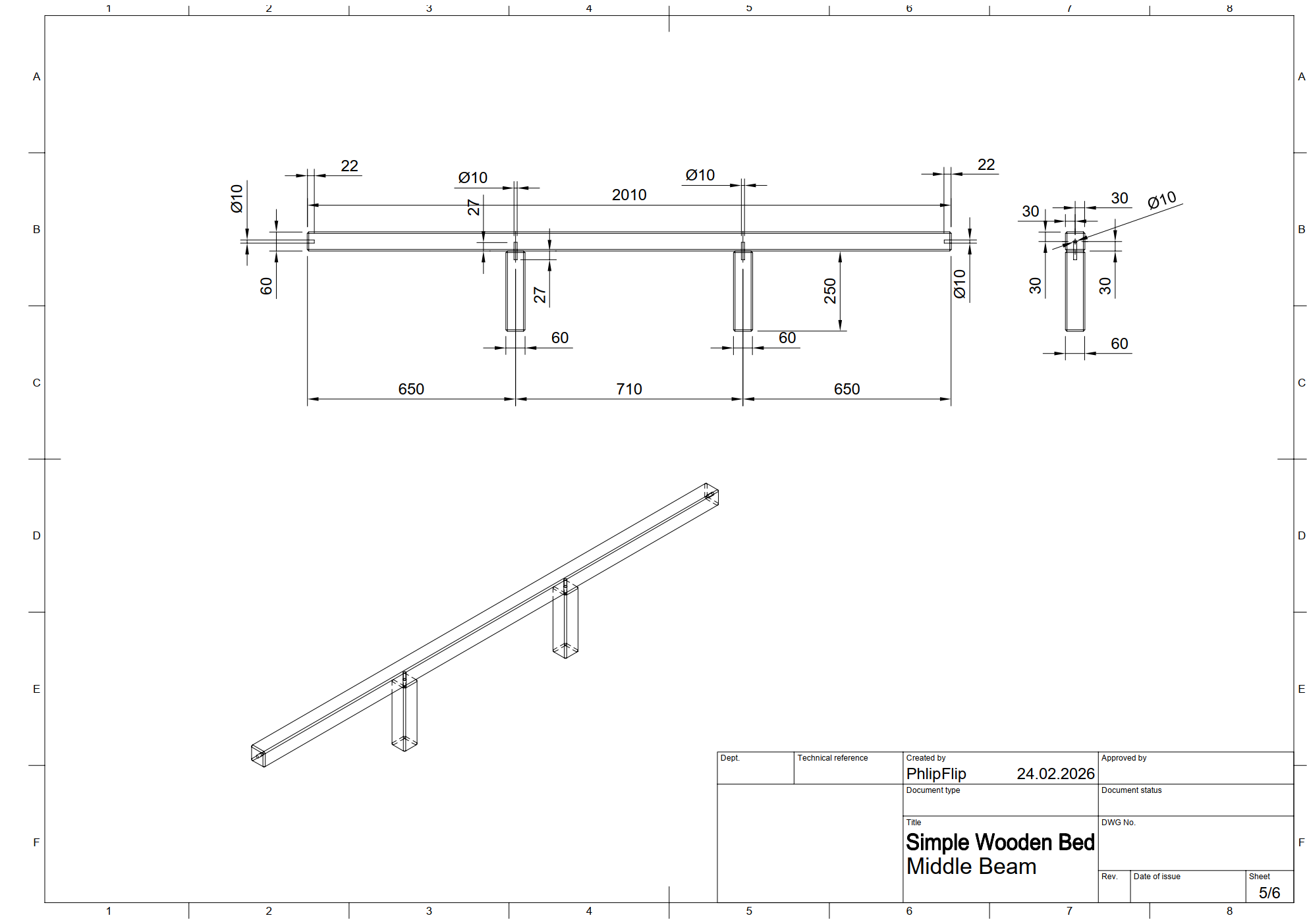 简单的木床 - 180 × 200 厘米